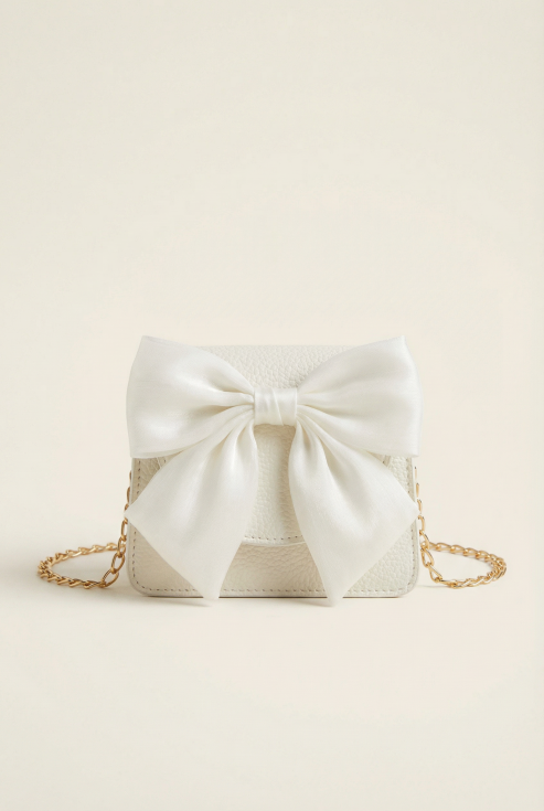 meisjeshandtas, witte handtas meisjes, feestelijke tas kinderen, kindertas met strik, gouden ketting handtas, communie tas, cadeau voor meisjes, modieuze kindertas