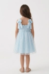 feestjurk blauw, bruidsmeisjesjurk, jurk met strikjes
