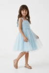 kinderfeestjurk blauw, galajurk meisje, glittertule jurk