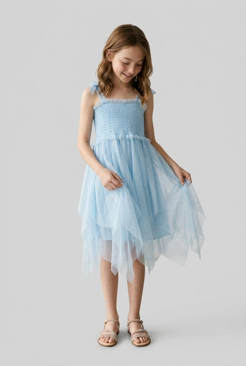 meisjes feestjurk, blauwe jurk, tule jurk kind