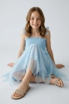 blauwe feestjurk Suzi, glitter tule jurk, meisjesjurk