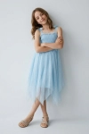 tule jurk met glitterprint, feestjurk meisje, blauwe jurk