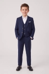 Marineblauw kostuum Liam voor jongens – colbert, gilet en broek, hele outfit van voren