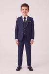 Kostuum Liam voor jongens in marineblauw – colbert, gilet, broek en stropdas, vooraanzicht