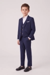 Kostuum Liam voor jongens in marineblauw – colbert, gilet en broek, half profiel