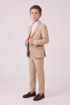 Beige kostuum Liam voor jongens – open colbert en gilet met knopen, schuin vooraanzicht