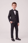 Zwart kostuum Sam voor jongens met colbert, broek en vlinderdas – vooraanzicht, hele outfit